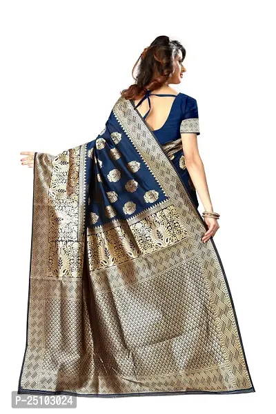 NITA CREATION Women's Linen Woven Saree With Blouse Pieces (Navy Blue)-thumb3