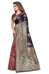 NITA CREATION Women's Linen Woven Saree With Blouse Pieces (Navy Blue)-thumb1