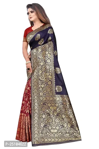 NITA CREATION Women's Linen Woven Saree With Blouse Pieces (Navy Blue)-thumb2