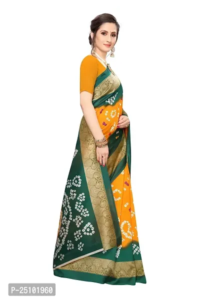 NITA CREATION Woven Multicolor Art Silk Bandhani Woven Saree With Blouse Piece (Yellow And Green)-thumb3
