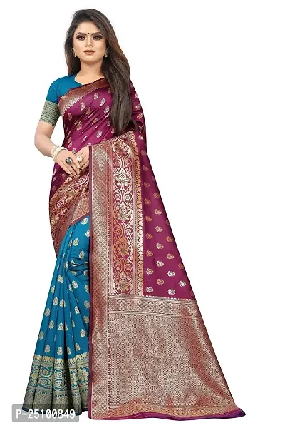 NITA CREATION Women's Linen Woven Saree With Blouse Pieces (Wine Pink)