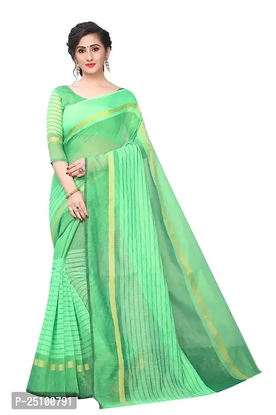 NITA CREATION Women's Woven Cotton Silk Woven Saree With Blouse Piece (Parrot Green)
