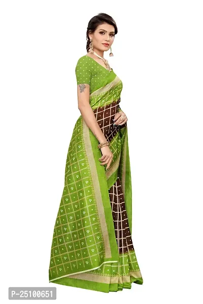 NITA CREATION Women's Art Silk Woven Saree With Blouse Piece (Bandhani Checks_Parrot Coffee Brown)-thumb3