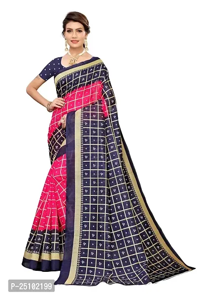 NITA CREATION Women's Art Silk Woven Saree With Blouse Piece (Bandhani Checks_Navy Pink)-thumb0