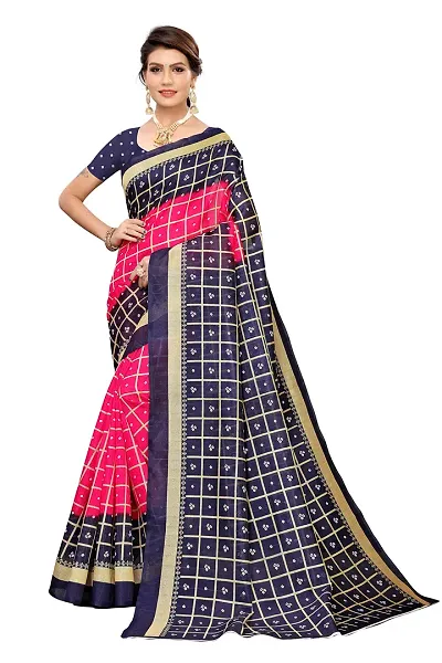 NITA CREATION Women's Art Silk Woven Saree With Blouse Piece (Bandhani Checks_Navy Pink)
