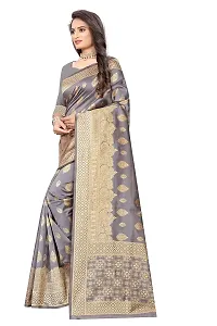 NITA CREATION Fashionista Women's Banarasi Jacquard Silk Woven Saree With Blouse Piece (Grey)-thumb2