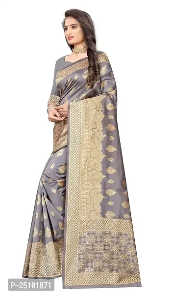 NITA CREATION Fashionista Women's Banarasi Jacquard Silk Woven Saree With Blouse Piece (Grey)-thumb3