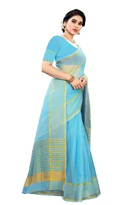 NITA CREATION Women's Beautiful Cotton Silk Woven Saree With Blouse Piece(Rupali Woven Sarees (Firozi Blue)-thumb2