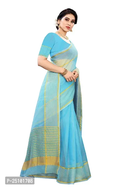 NITA CREATION Women's Beautiful Cotton Silk Woven Saree With Blouse Piece(Rupali Woven Sarees (Firozi Blue)-thumb3