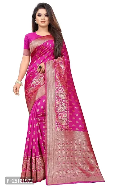 NITA CREATION Fashionista Women's Banarasi Jacquard Silk Woven Saree With Blouse Piece (Pink)