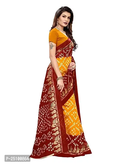 NITA CREATION Beautiful Women?S Art Silk Woven Saree With Bandhani Hathi Print and Blouse Piece (Red Yellow)-thumb2