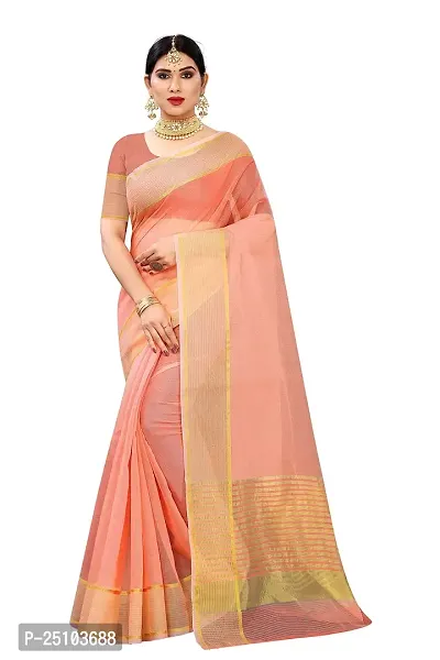 NITA CREATION Women's Beautiful Cotton Silk Woven Saree With Blouse Piece(Rupali Woven Sarees (Fanta Orange)