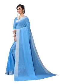 NITA CREATION Women's Woven Cotton Silk Woven Saree With Blouse Piece (Firozi Blue)-thumb1