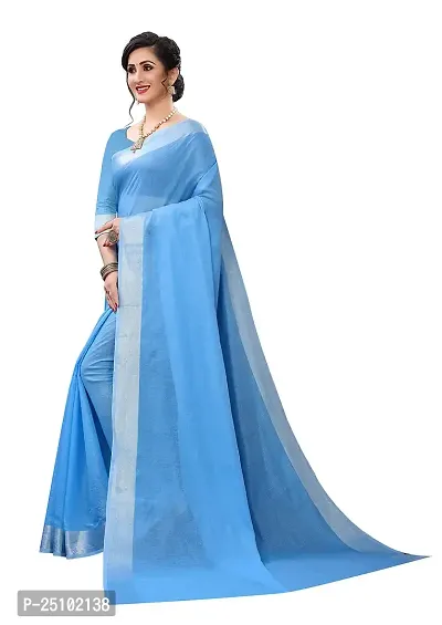 NITA CREATION Women's Woven Cotton Silk Woven Saree With Blouse Piece (Firozi Blue)-thumb2