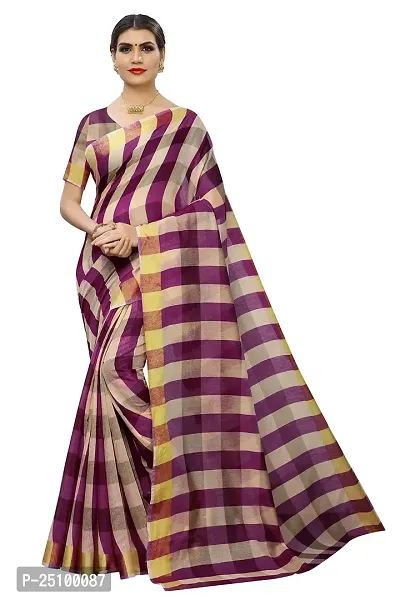 NITA CREATION Women's Cotton Silk Woven Saree With Blouse Piece(Darbar Woven Sarees (Wine Pink)-thumb0