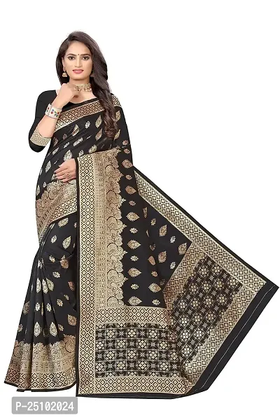NITA CREATION Fashionista Women's Banarasi Jacquard Silk Woven Saree With Blouse Piece (Black)-thumb0