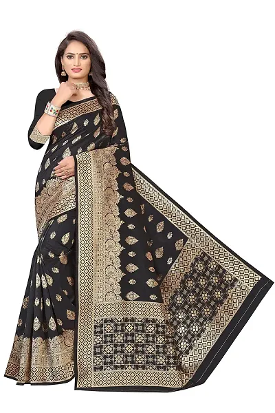 NITA CREATION Fashionista Women's Banarasi Jacquard Silk Woven Saree With Blouse Piece (Black)