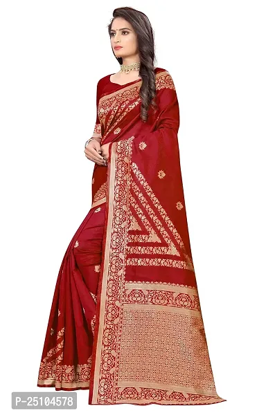 NITA CREATION Women's Fancy Banarasi Silk Jacquard woven Saree With Blouse Piece (MAROON)-thumb3