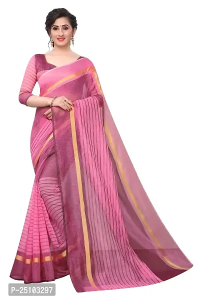 NITA CREATION Women's Woven Cotton Silk Woven Saree With Blouse Piece (Pink)