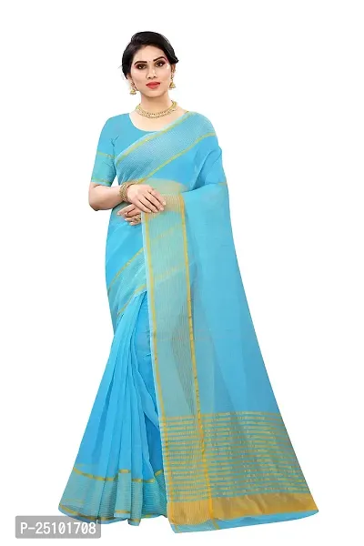 NITA CREATION Women's Beautiful Cotton Silk Woven Saree With Blouse Piece(Rupali Woven Sarees (Firozi Blue)-thumb0
