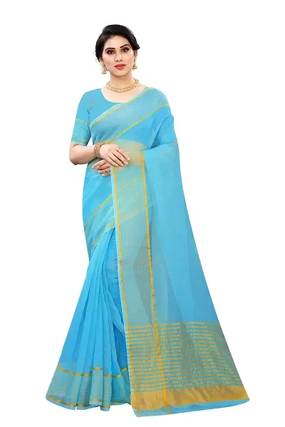 NITA CREATION Women's Beautiful Cotton Silk Woven Saree With Blouse Piece(Rupali Woven Sarees (Firozi Blue)