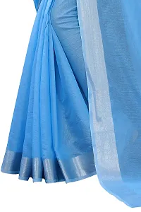 NITA CREATION Women's Woven Cotton Silk Woven Saree With Blouse Piece (Firozi Blue)-thumb3