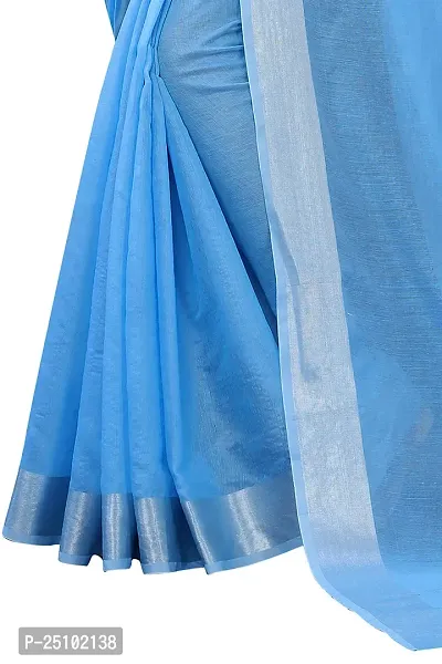 NITA CREATION Women's Woven Cotton Silk Woven Saree With Blouse Piece (Firozi Blue)-thumb4