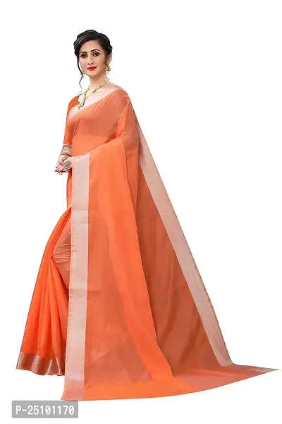 NITA CREATION Women's Woven Cotton Silk Woven Saree With Blouse Piece (Fanta Orange)-thumb2