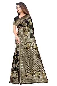 NITA CREATION Fashionista Women's Banarasi Jacquard Silk Woven Saree With Blouse Piece (Black)-thumb1