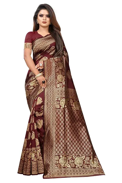 Spacekart Women's solid lichi silk Saree with Unstitched Blouse Piece