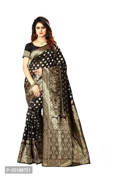 NITA CREATION Women's Linen Woven Saree With Blouse Pieces (Black)-thumb0