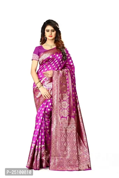 NITA CREATION Women's Linen Woven Saree With Blouse Pieces (Rani Pink)