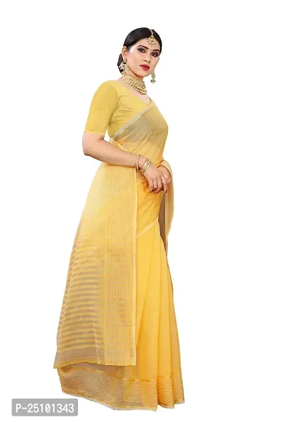 NITA CREATION Women's Beautiful Cotton Silk Woven Saree With Blouse Piece(Rupali Woven Sarees (Yellow)-thumb3