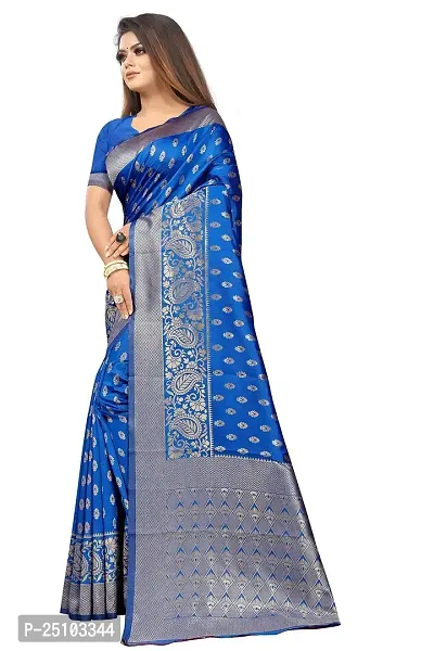 NITA CREATION Fashionista Women's Banarasi Jacquard Silk Woven Saree With Blouse Piece (Blue)-thumb2