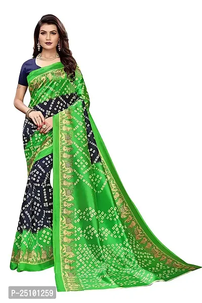 NITA CREATION Beautiful Women?S Art Silk Woven Saree With Bandhani Hathi Print and Blouse Piece (Green Blue)-thumb0