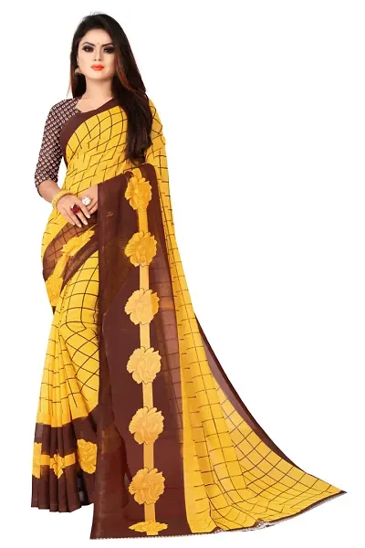 NITA CREATION Women's Georgette Woven Saree With Blouse Piece (Pavitra Woven Sarees_Yellow)