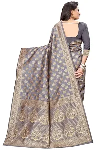 NITA CREATION Fashionista Women's Banarasi Jacquard Silk Woven Saree With Blouse Piece (Grey)-thumb3