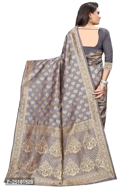 NITA CREATION Fashionista Women's Banarasi Jacquard Silk Woven Saree With Blouse Piece (Grey)-thumb4