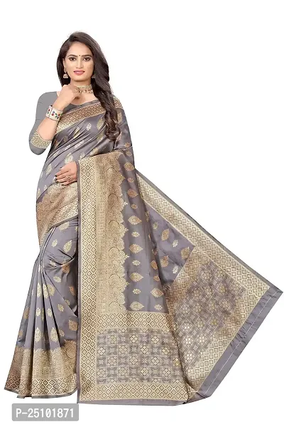 NITA CREATION Fashionista Women's Banarasi Jacquard Silk Woven Saree With Blouse Piece (Grey)-thumb0