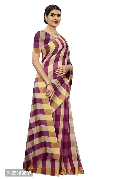 NITA CREATION Women's Cotton Silk Woven Saree With Blouse Piece(Darbar Woven Sarees (Wine Pink)-thumb3