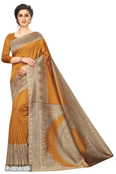 NITA CREATION Kalamkari Woven Saree For Women With Blouse Piece Printed Khadi Silk Material (Mustard Yellow)-thumb0