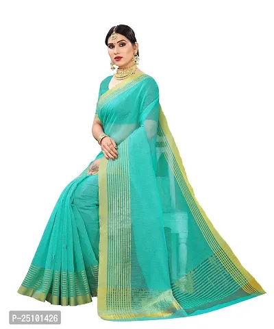 NITA CREATION Women's Beautiful Cotton Silk Woven Saree With Blouse Piece(Nirali Woven Sarees_Rama Green)-thumb5