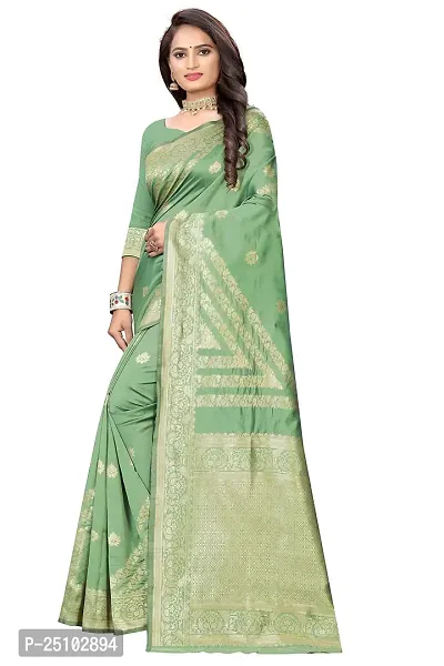 NITA CREATION Fashionista Women's Banarasi Jacquard Silk Woven Saree With Blouse Piece (Pista Green)-thumb3