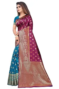 NITA CREATION Women's Linen Woven Saree With Blouse Pieces (Wine Pink)-thumb1