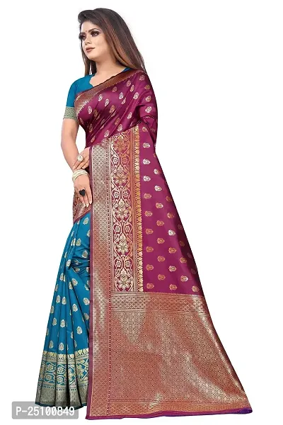 NITA CREATION Women's Linen Woven Saree With Blouse Pieces (Wine Pink)-thumb2