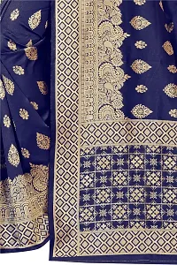 NITA CREATION Fashionista Women's Banarasi Jacquard Silk Woven Saree With Blouse Piece (Navy Blue)-thumb1