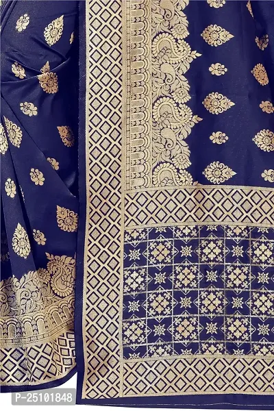 NITA CREATION Fashionista Women's Banarasi Jacquard Silk Woven Saree With Blouse Piece (Navy Blue)-thumb2
