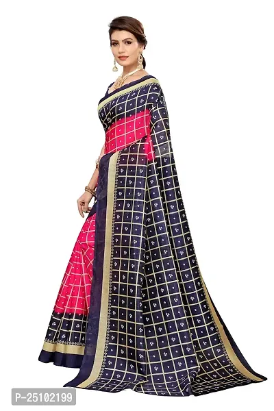 NITA CREATION Women's Art Silk Woven Saree With Blouse Piece (Bandhani Checks_Navy Pink)-thumb2