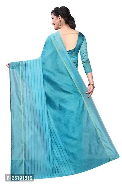 NITA CREATION Women's Woven Cotton Silk Woven Saree With Blouse Piece (Sky Blue)-thumb3