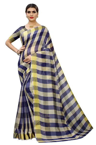 NITA CREATION Women's Cotton Silk Woven Saree With Blouse Piece(Darbar Woven Sarees (Navy Blue)